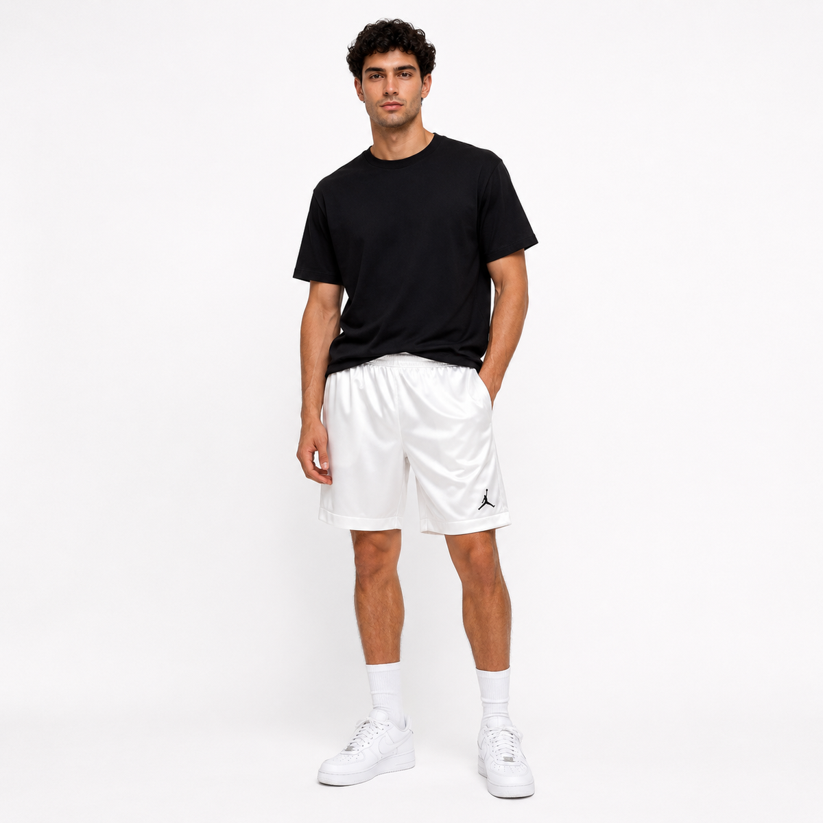 Short Jordan satinat / alb / șnur reglabil ascuns
