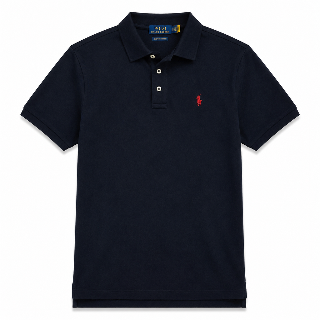 Tricou Polo Ralph Lauren clasic 3 button / custom slim fit / dark navy / logo roșu