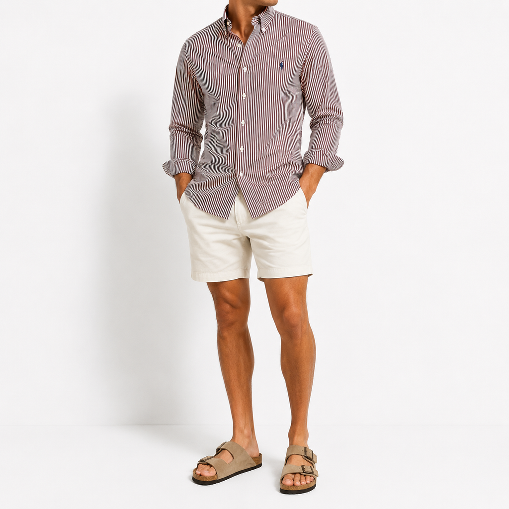 Cămașă Polo Ralph Lauren slim fit / dungi maro/alb