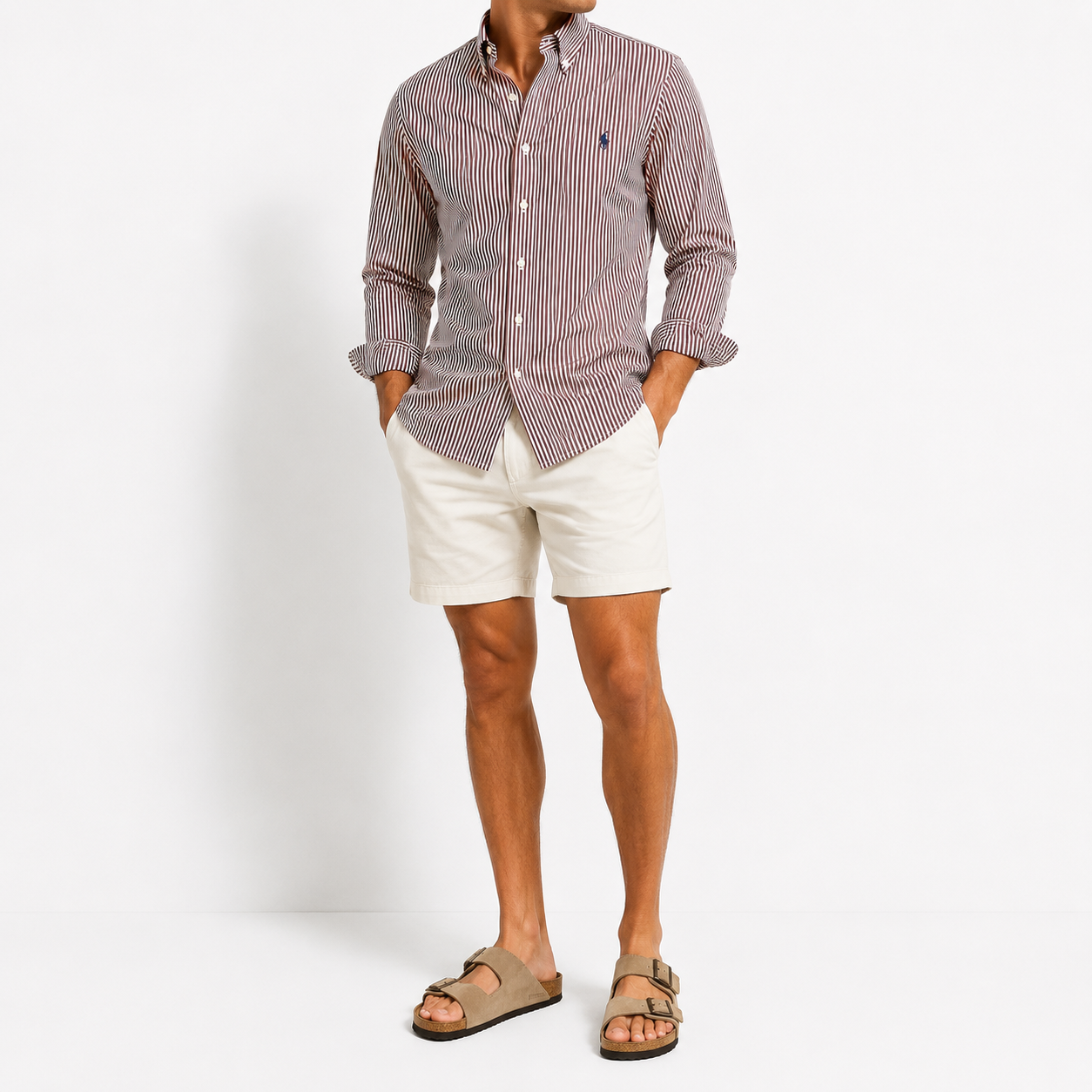 Cămașă Polo Ralph Lauren slim fit / dungi maro/alb