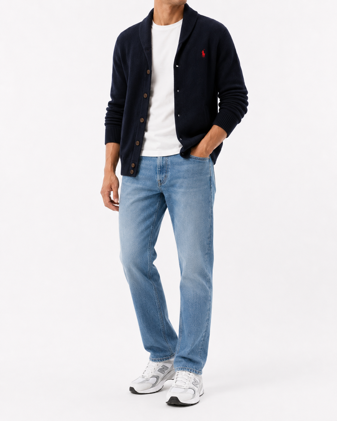 Cardigan premium Polo Ralph Lauren / lână virgină / închidere cu nasturi / dark navy