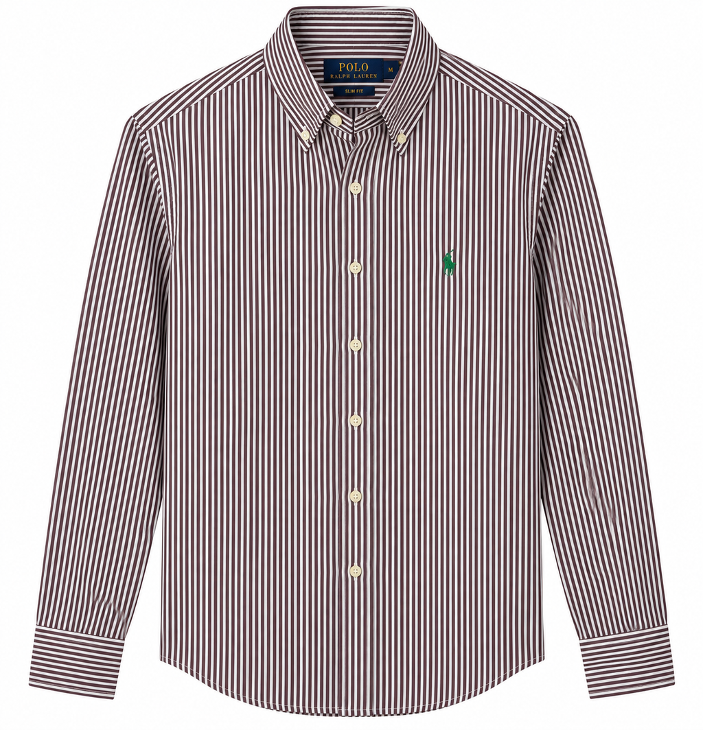 Cămașă Polo Ralph Lauren slim fit / bumbac / dungi maro / alb