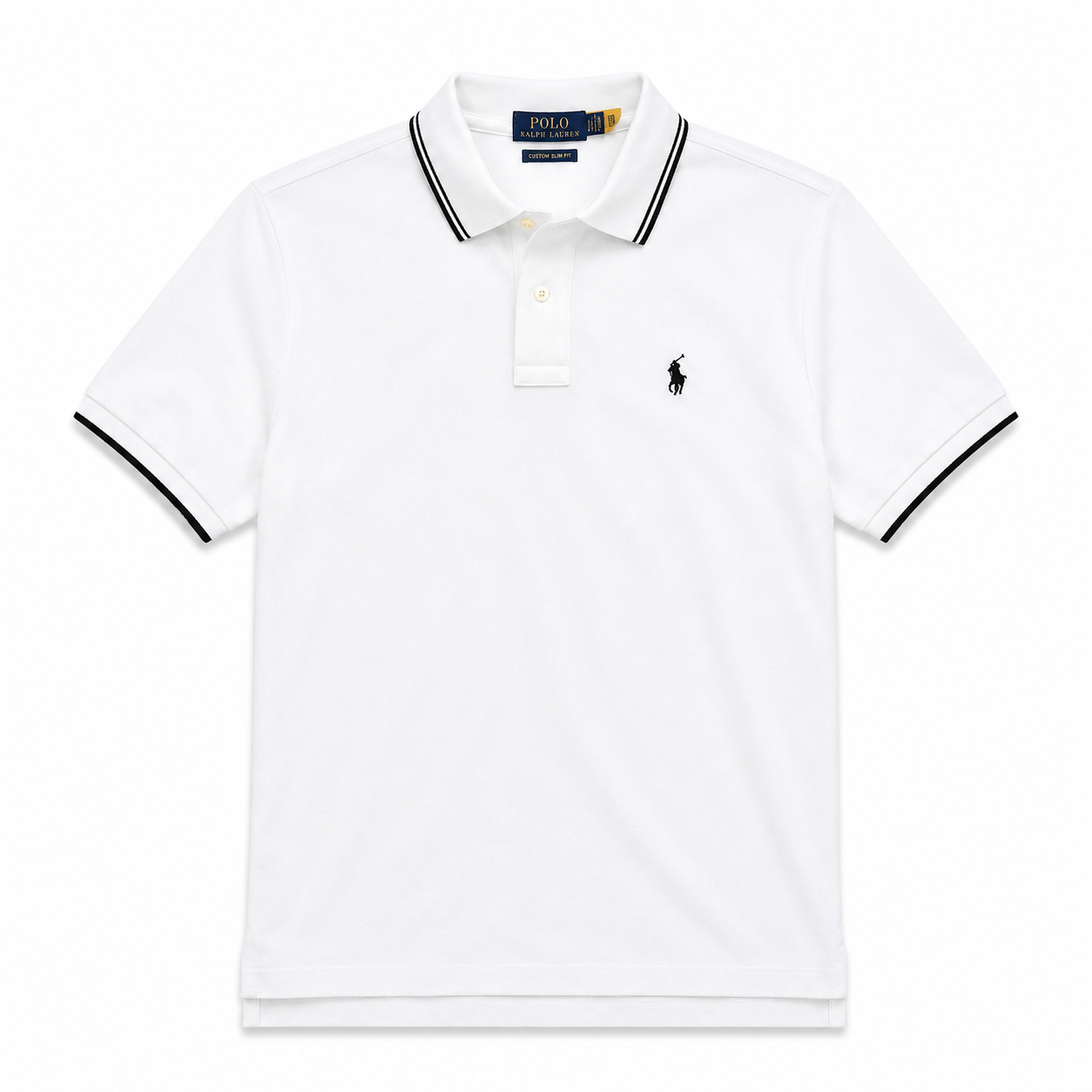 Tricou polo Polo Ralph Lauren clasic / custom slim fit / alb, dungi negre