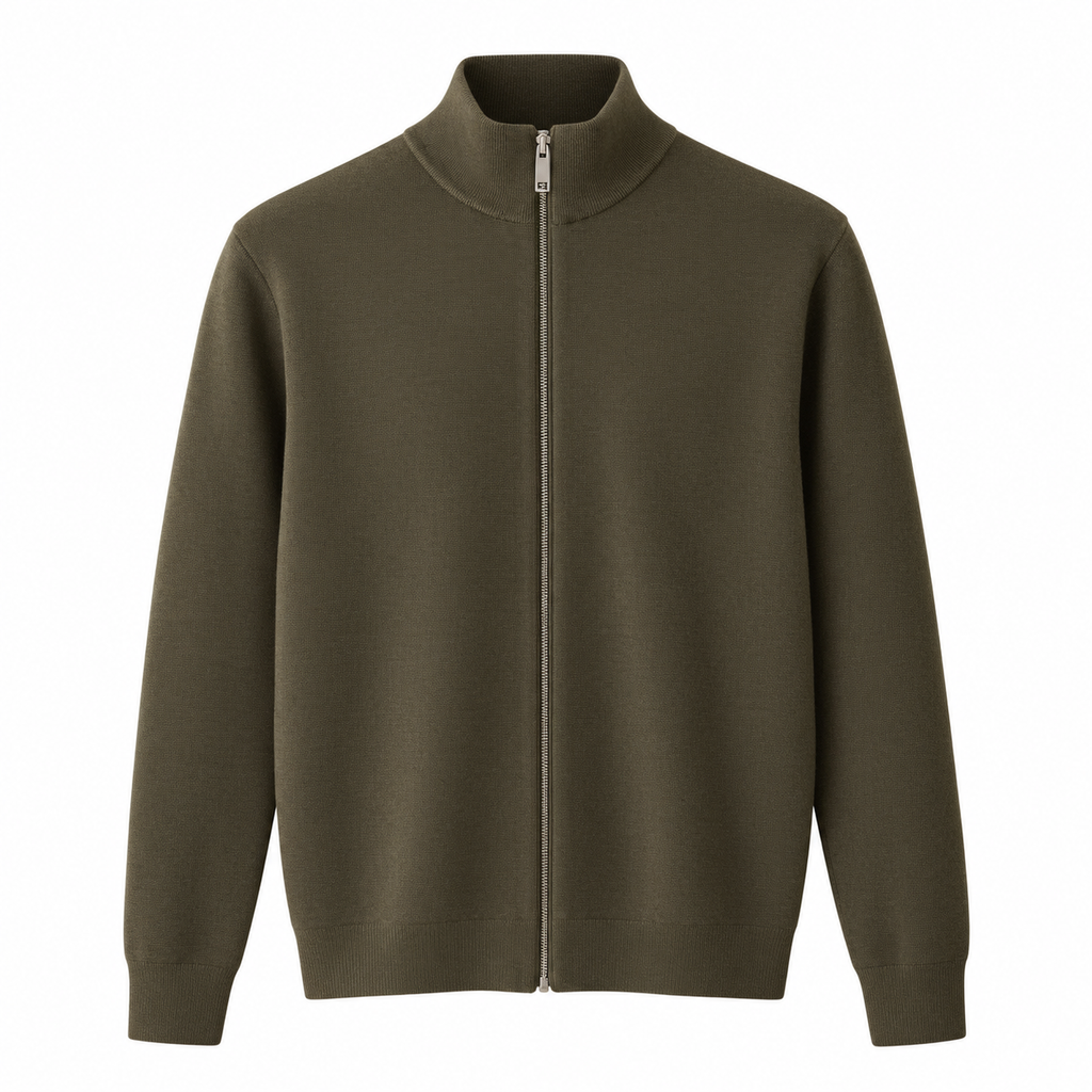 Wool zip sweater in khaki / military green