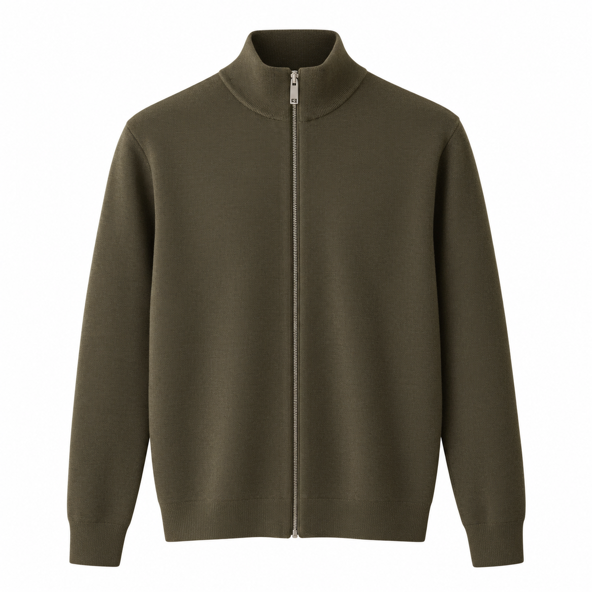 Wool zip sweater in khaki / military green