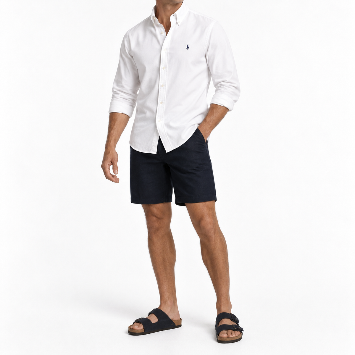Cămașă Polo Ralph Lauren slim fit / logo albastru / alb / bumbac