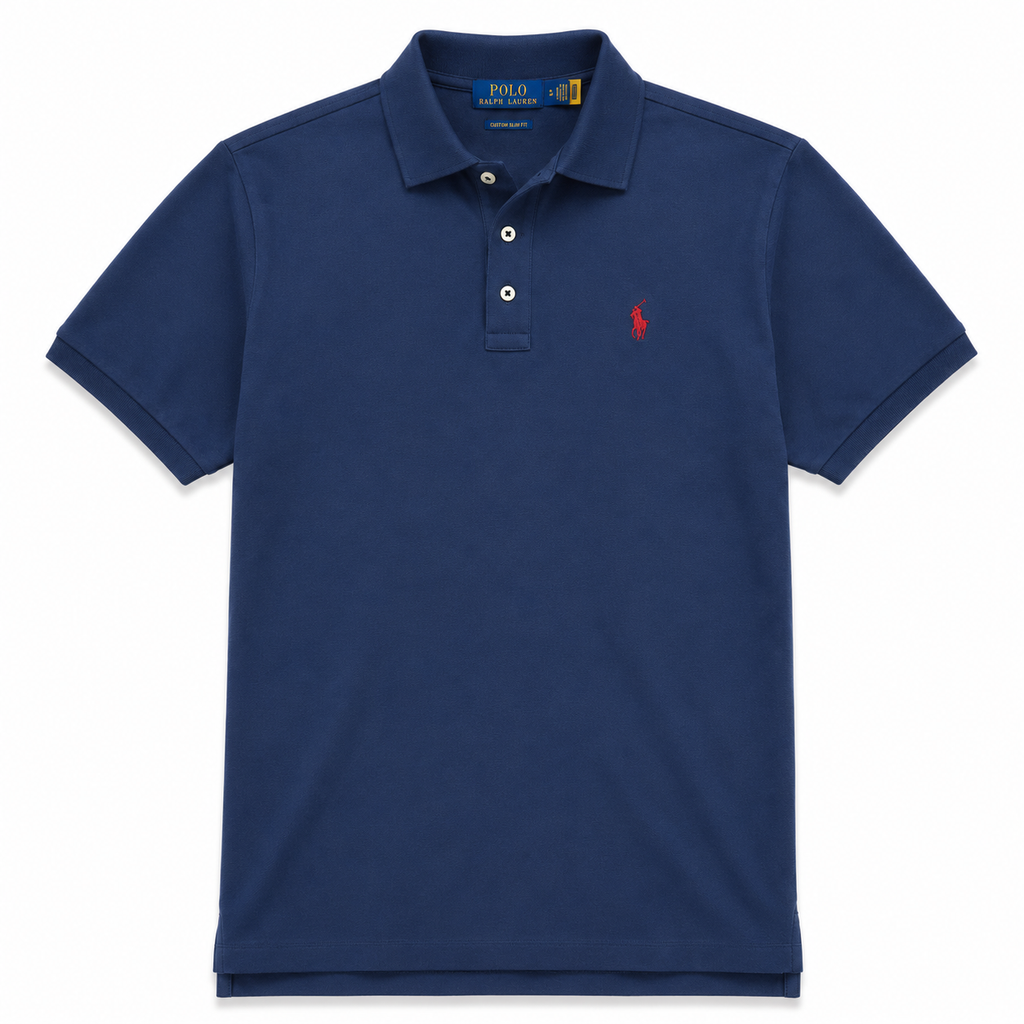 Tricou Polo Ralph Lauren clasic 3 button / custom slim fit / light navy / logo roșu