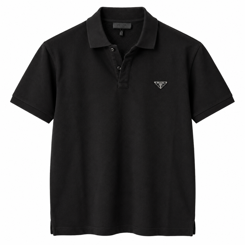 Tricou Prada pique polo / negru / logo metalic
