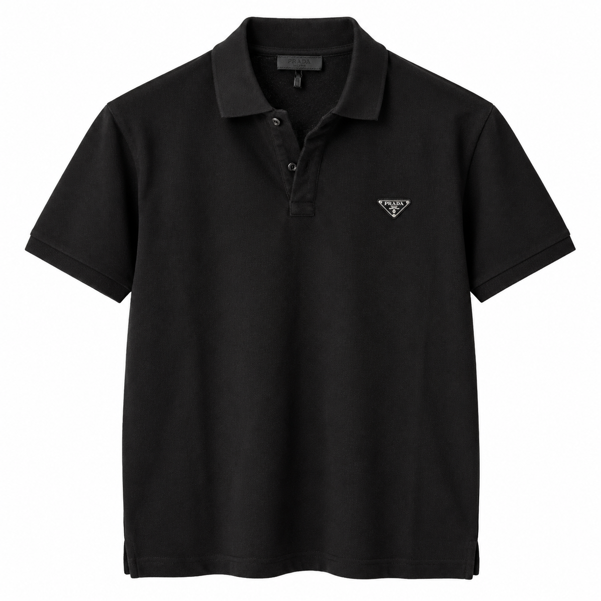 Tricou Prada pique polo / negru / logo metalic