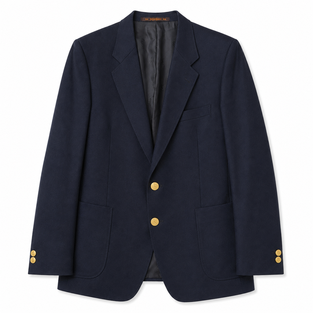 Blazer Yves Saint Laurent / nasturi inscripționați / lână virgină / dark navy / Vintage Designer