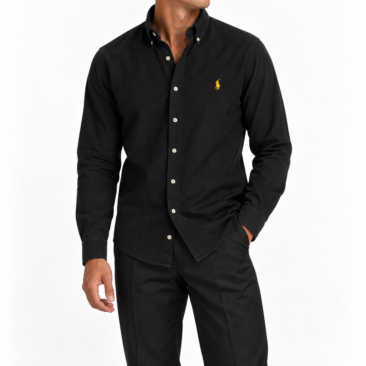 Cămașă Polo Ralph Lauren regular fit / bumbac plin / logo galben / negru