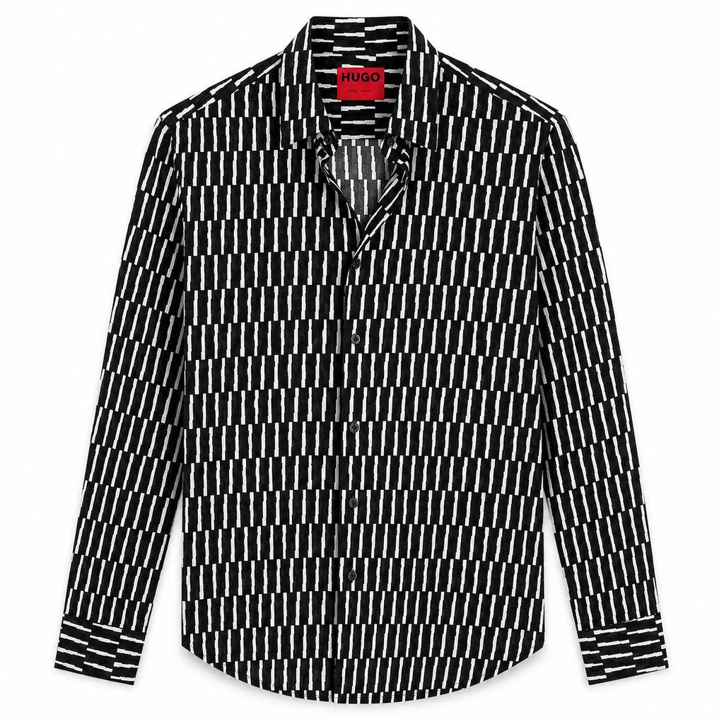 Cămașă premium Hugo / vâscoză / print alb-negru / slim fit