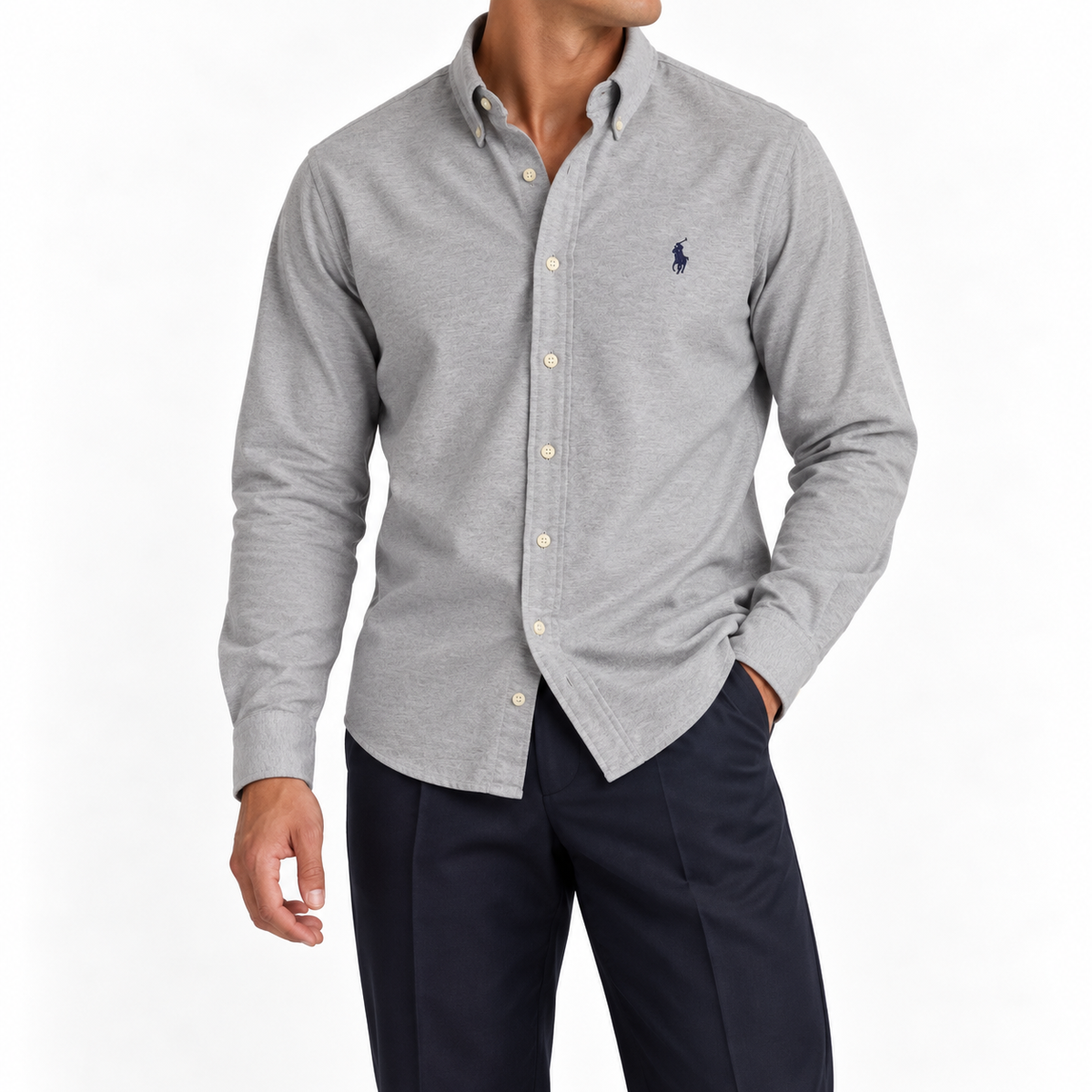 Cămașă Polo Ralph Lauren regular fit / gri / bumbac plin
