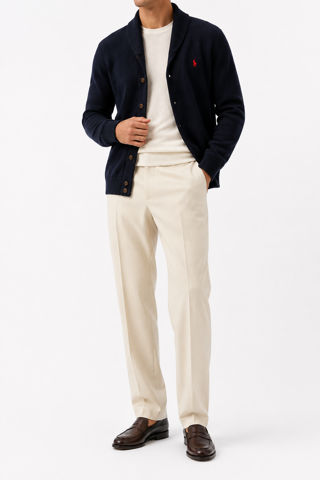 Cardigan premium Polo Ralph Lauren / lână virgină / închidere cu nasturi / dark navy