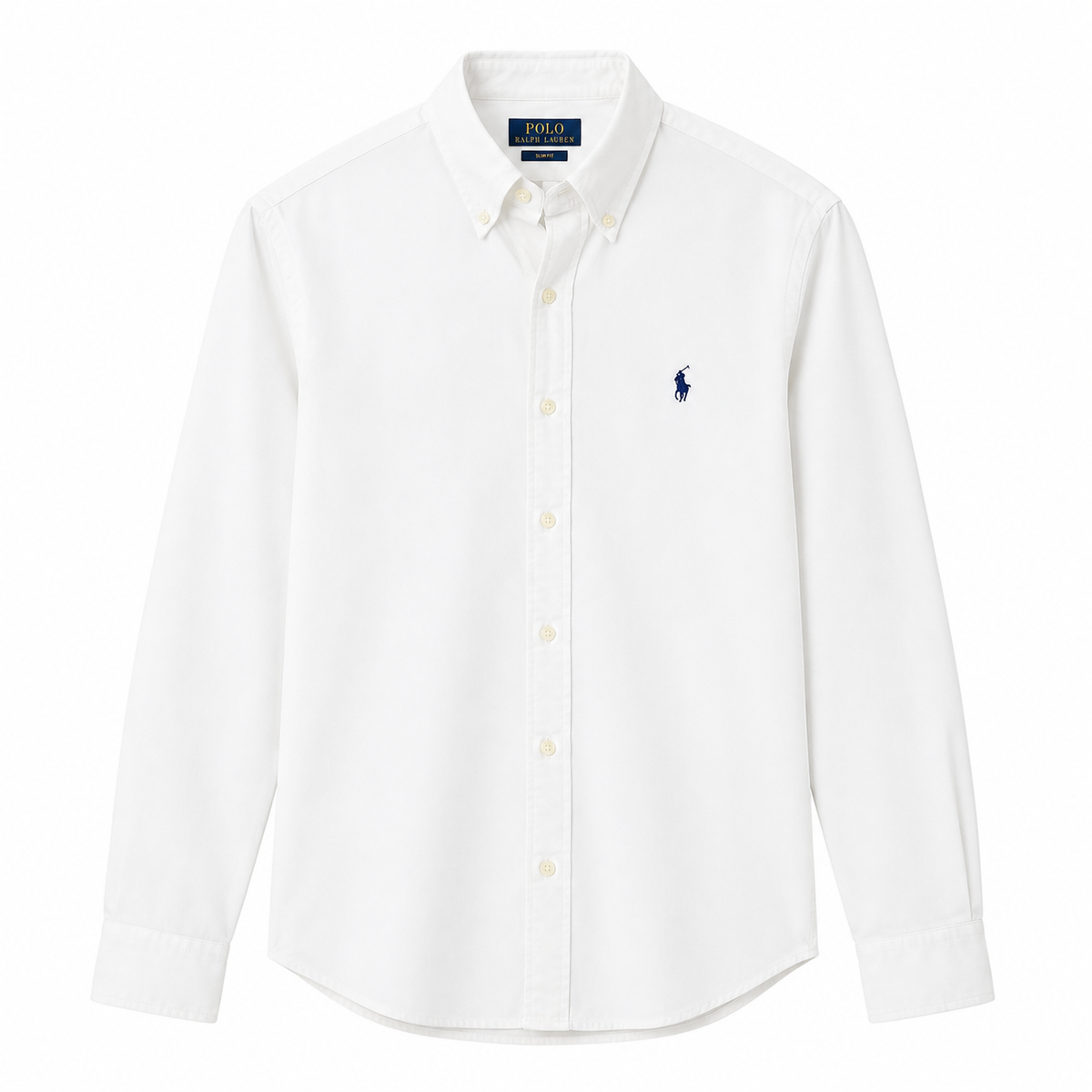 Cămașă Polo Ralph Lauren slim fit / logo albastru / alb / bumbac