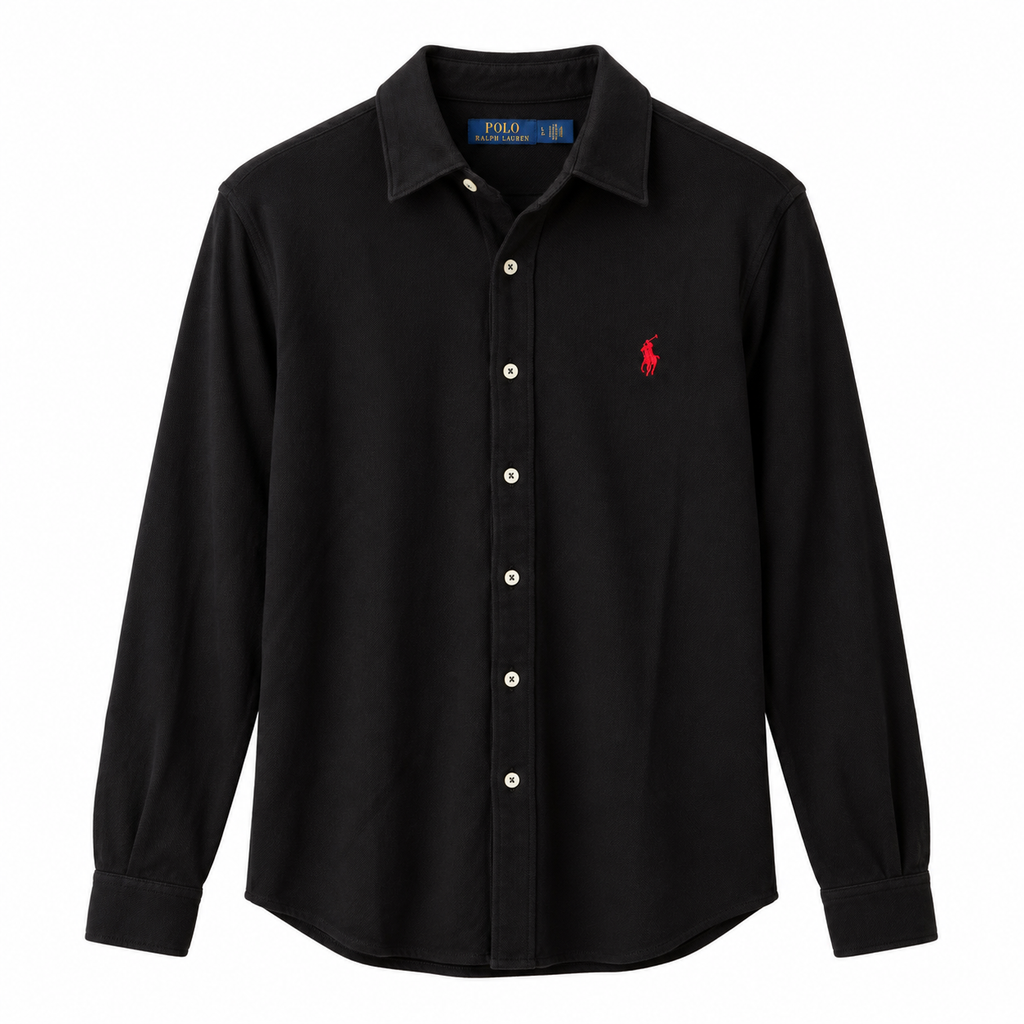 Cămașă Polo Ralph Lauren regular fit / bumbac plin / logo roșu / negru