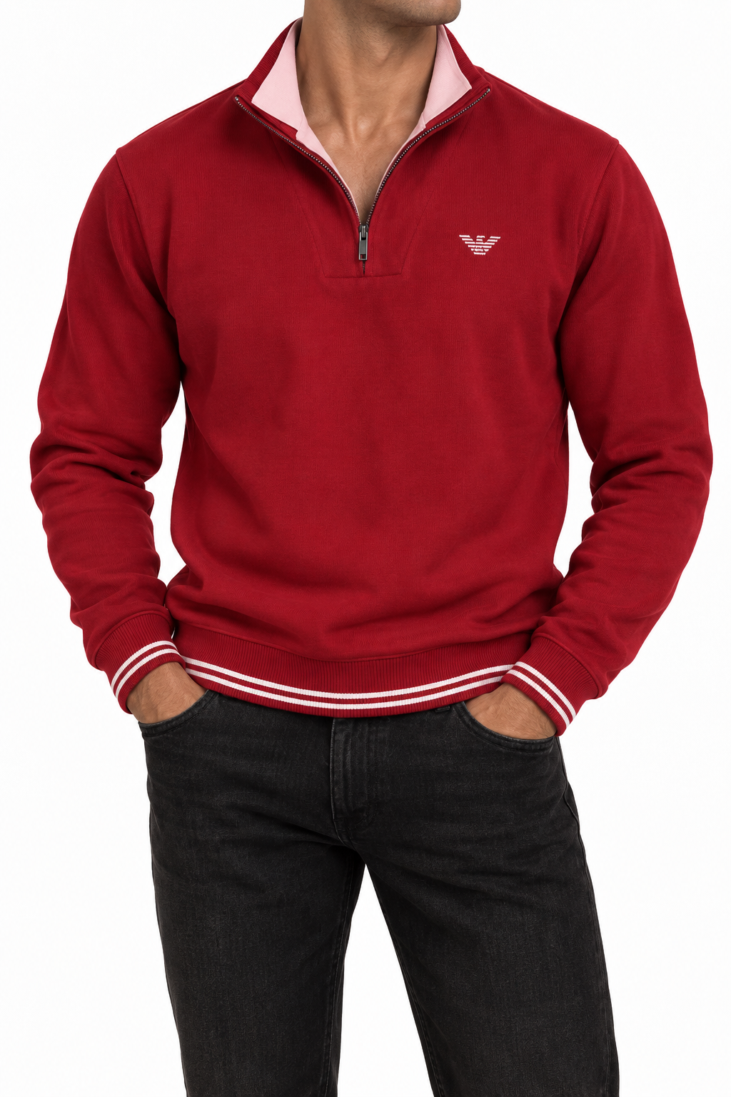 Bluză vintage Emporio Armani / închidere cu fermoar / guler dublu / burgundy