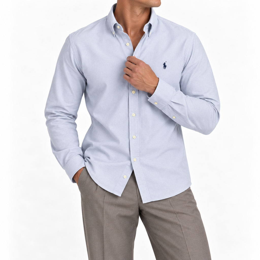 Cămașă Polo Ralph Lauren regular fit / bumbac plin / logo albastru / baby blue