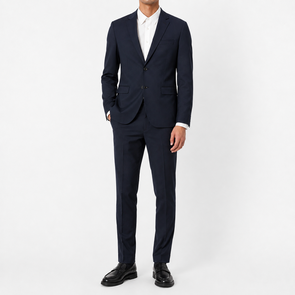 Costum de lux Hugo / 100% virgin wool / stofă subțire / dark navy