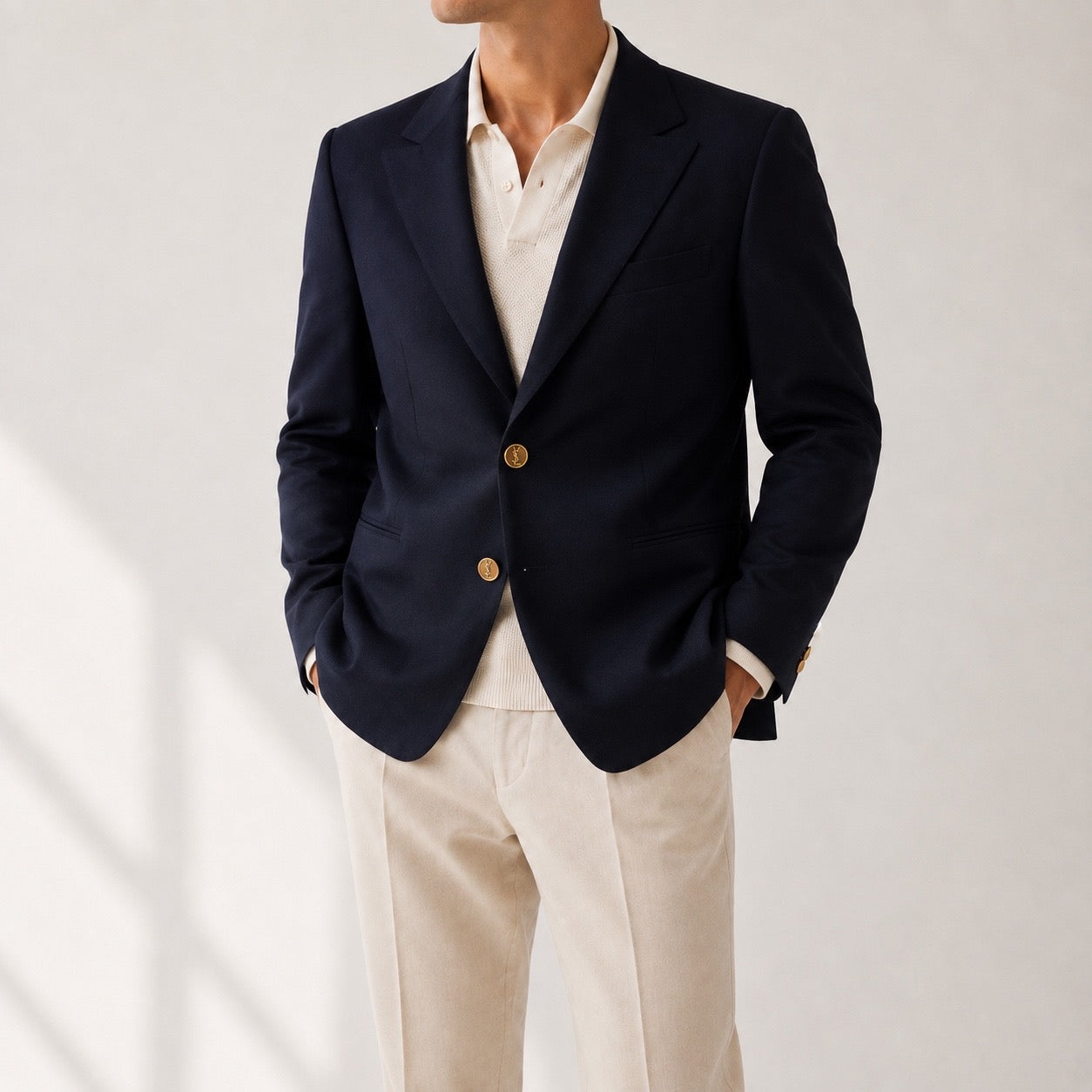Blazer Yves Saint Laurent / nasturi inscripționați / lână virgină / dark navy / Vintage Designer