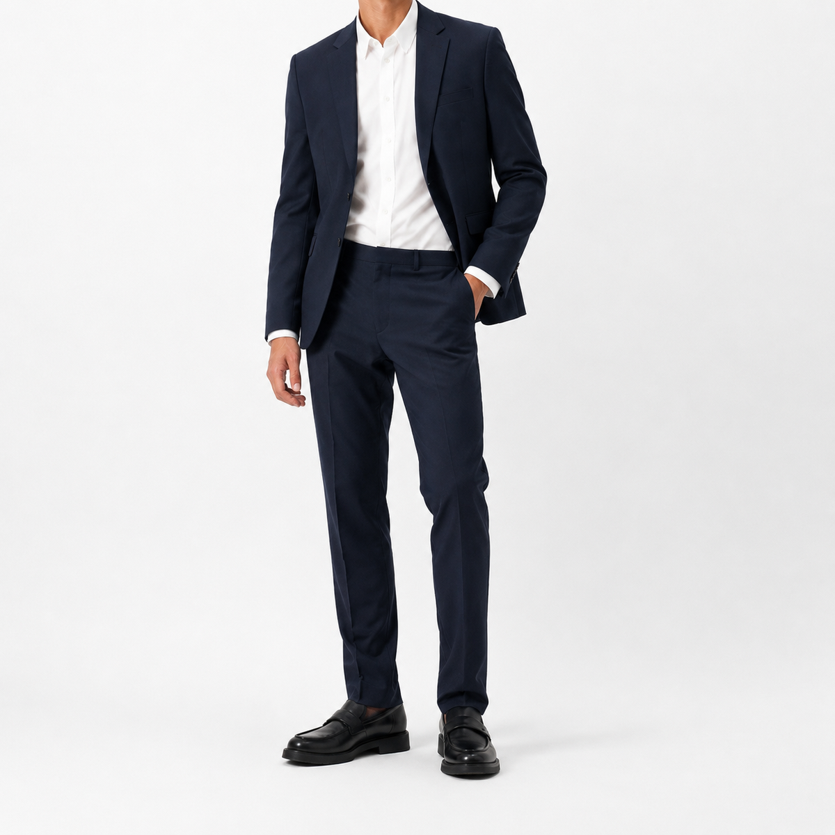 Costum de lux Hugo / 100% virgin wool / stofă subțire / dark navy