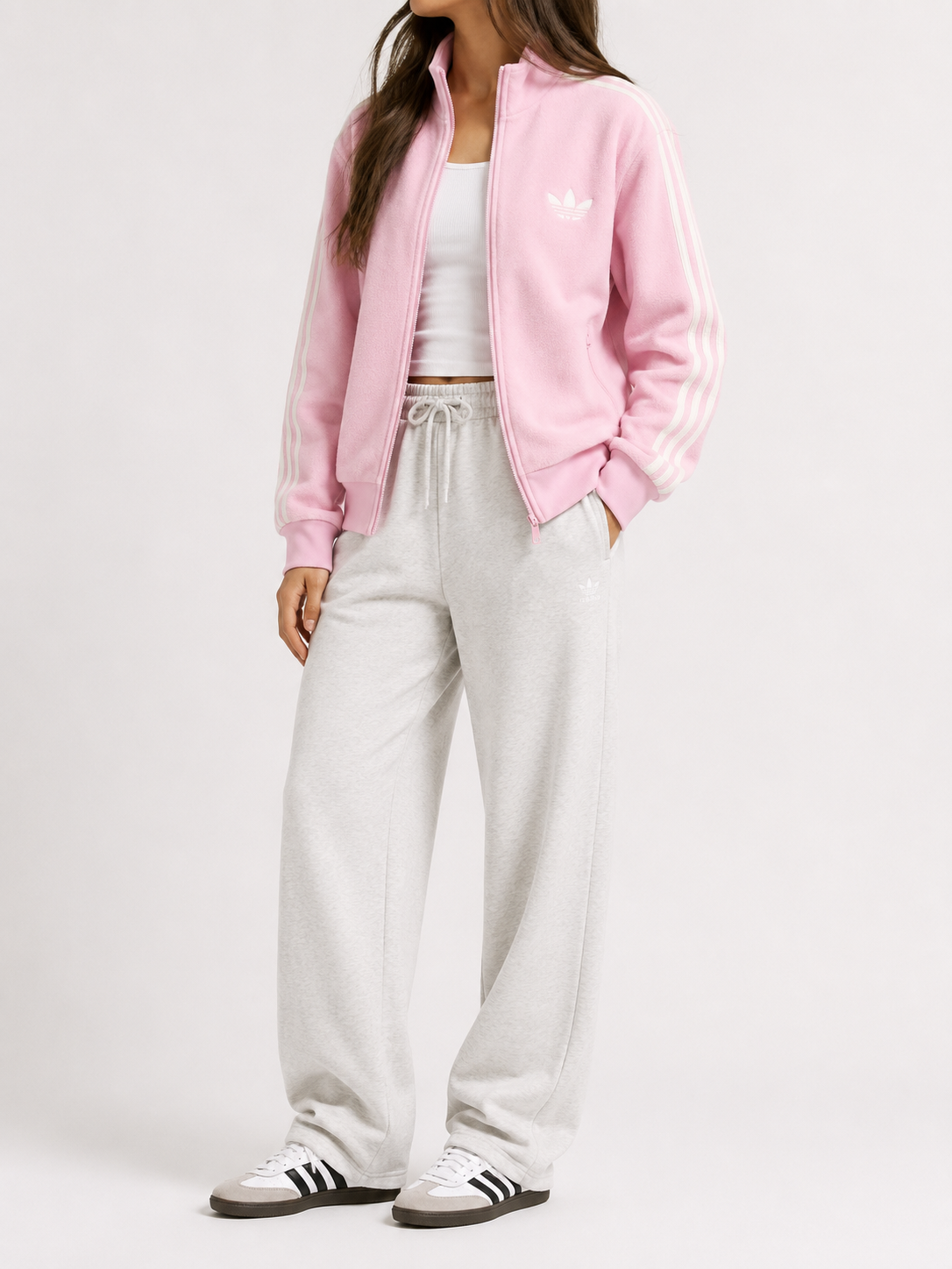Hanorac cu fermoar Adidas Originals / regular fit / mohair / roz