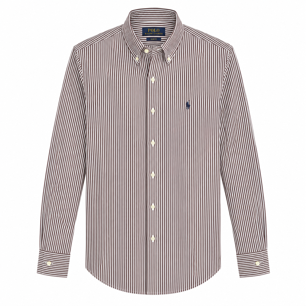 Cămașă Polo Ralph Lauren slim fit / dungi maro/alb