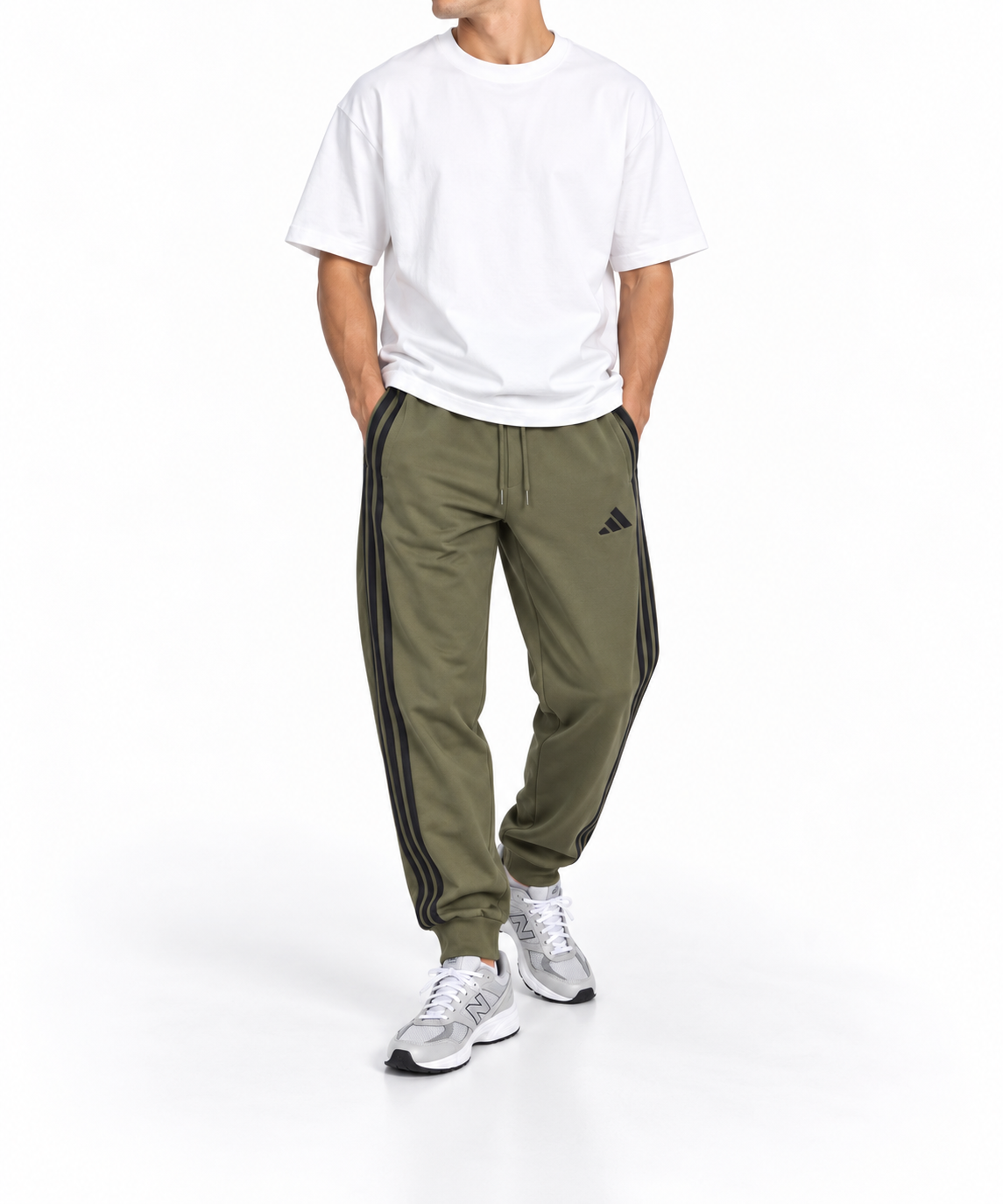 Pantaloni Adidas Performance joggers / broderie logo / relaxed fit / khaki / bumbac