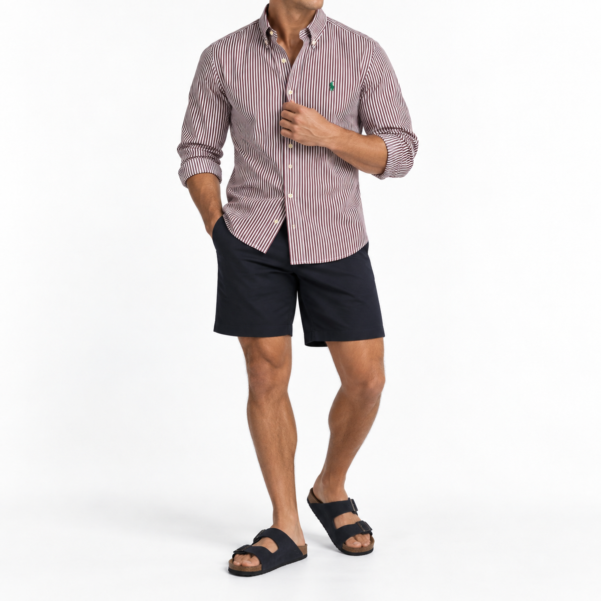Cămașă Polo Ralph Lauren slim fit / bumbac / dungi maro / alb