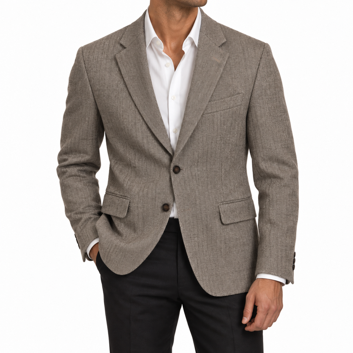 Blazer vintage Carl Gross / amestec de mătase, stofă de lână virgină și in / bej-maro