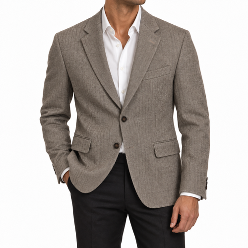 Blazer vintage Carl Gross / amestec de mătase, stofă de lână virgină și in / bej-maro
