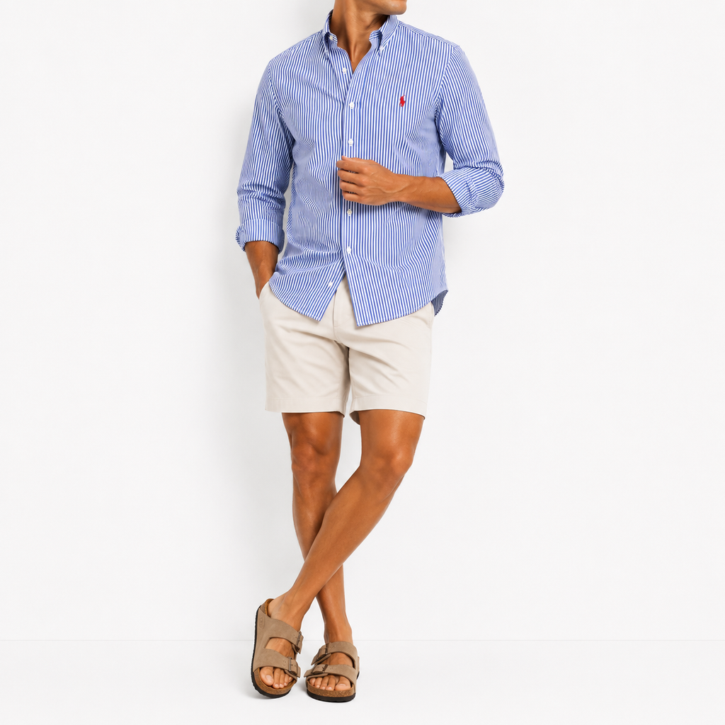Cămașă Polo Ralph Lauren slim fit / stripped albastru/alb / logo roșu