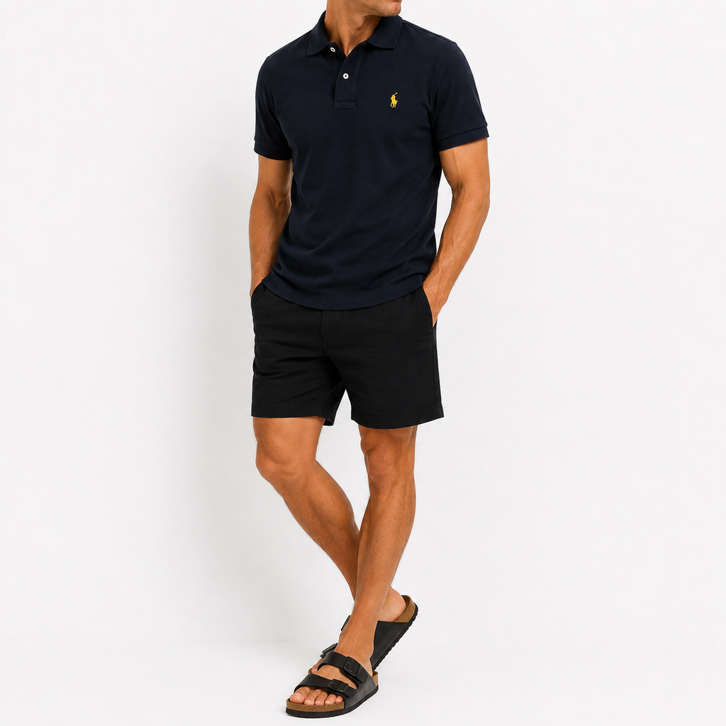 Tricou Polo Ralph Lauren clasic / custom slim fit / dark navy / logo galben
