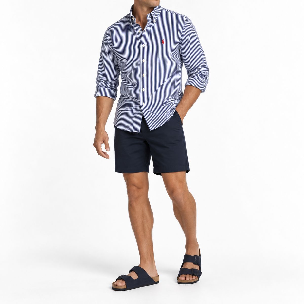Cămașă Polo Ralph Lauren slim fit / bumbac / logo roșu / dungi albastru deschis / alb