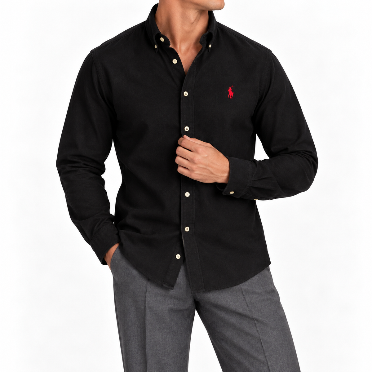 Cămașă Polo Ralph Lauren regular fit / bumbac plin / logo roșu / negru